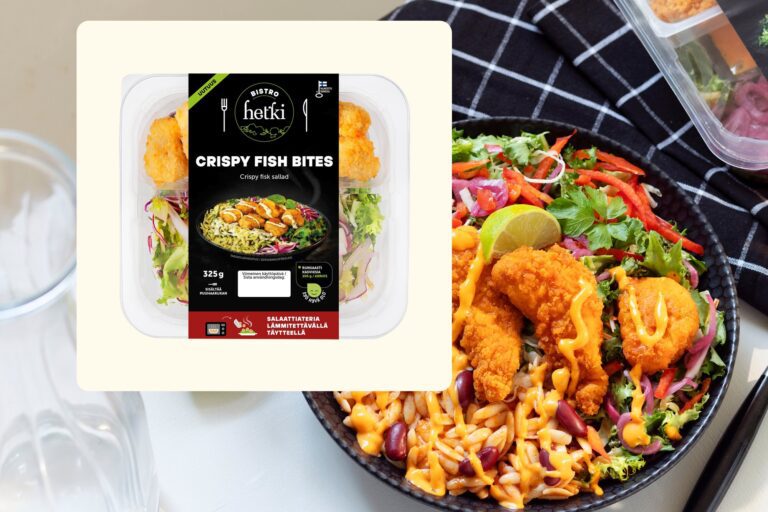Hetki Bistro Crispy Fish Bites -salaattiateria pakkauksessa
